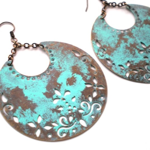 Hand Painted Crescent Moon Bohemian Earrings - Picture 2 of 3